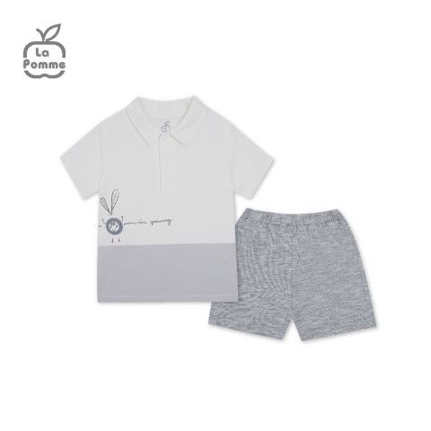 Bộ cộc tay La Pomme polo mầm cây - Trắng Ghi
