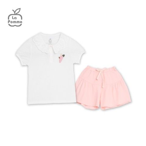 Bộ cộc tay La Pomme polo cổ ren - Trắng