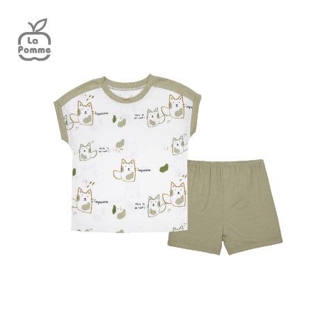 Bộ cộc tay La Pomme đôi bạn mèo nhỏ - Nâu