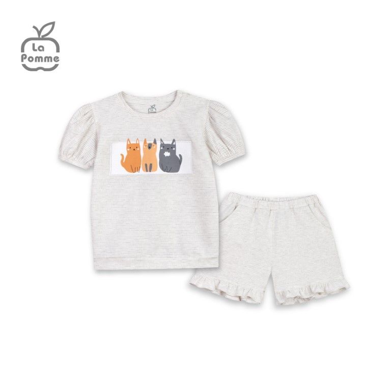 Bộ cộc tay La Pomme Family Cat - Hồng