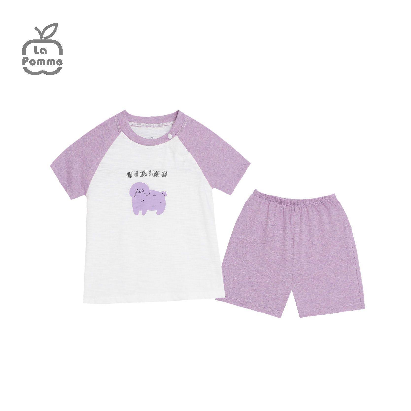 Bộ cộc tay La Pomme Raglan cún nhỏ - Xanh rêu