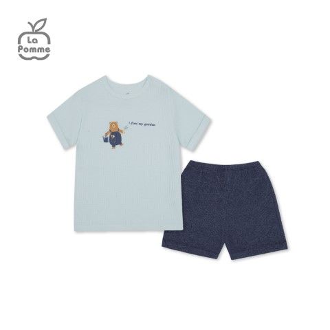 Bộ Cộc Tay La Pomme Thợ làm vườn gấu nâu - Xanh