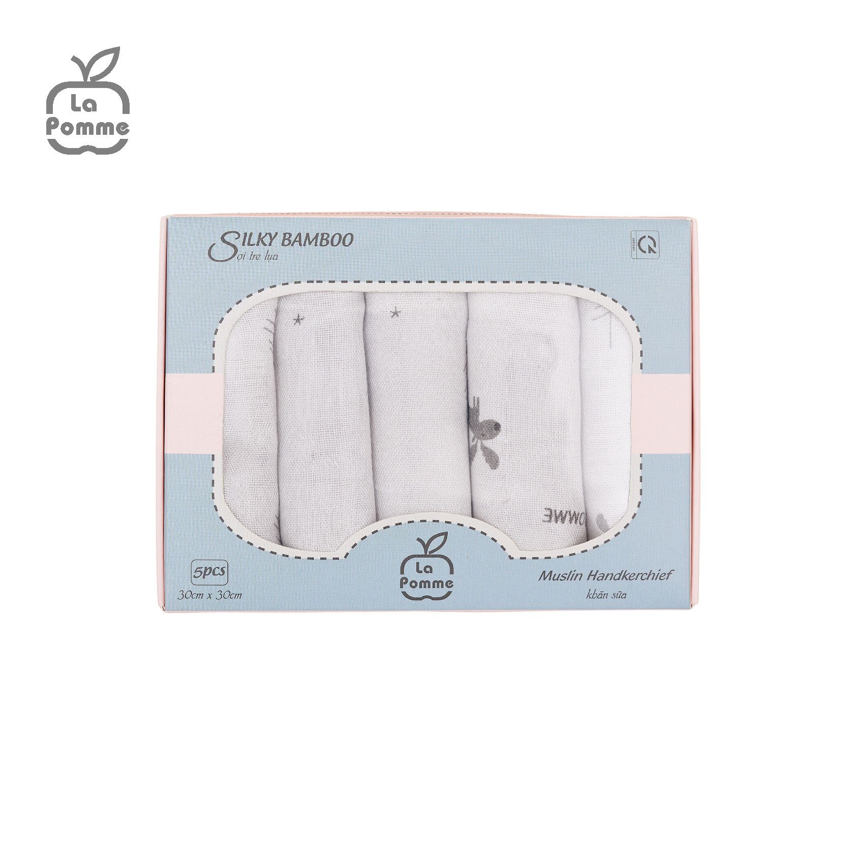  K001 Set 5 khăn sữa sợi tre lụa La Pomme - 30x30cm Hươu 