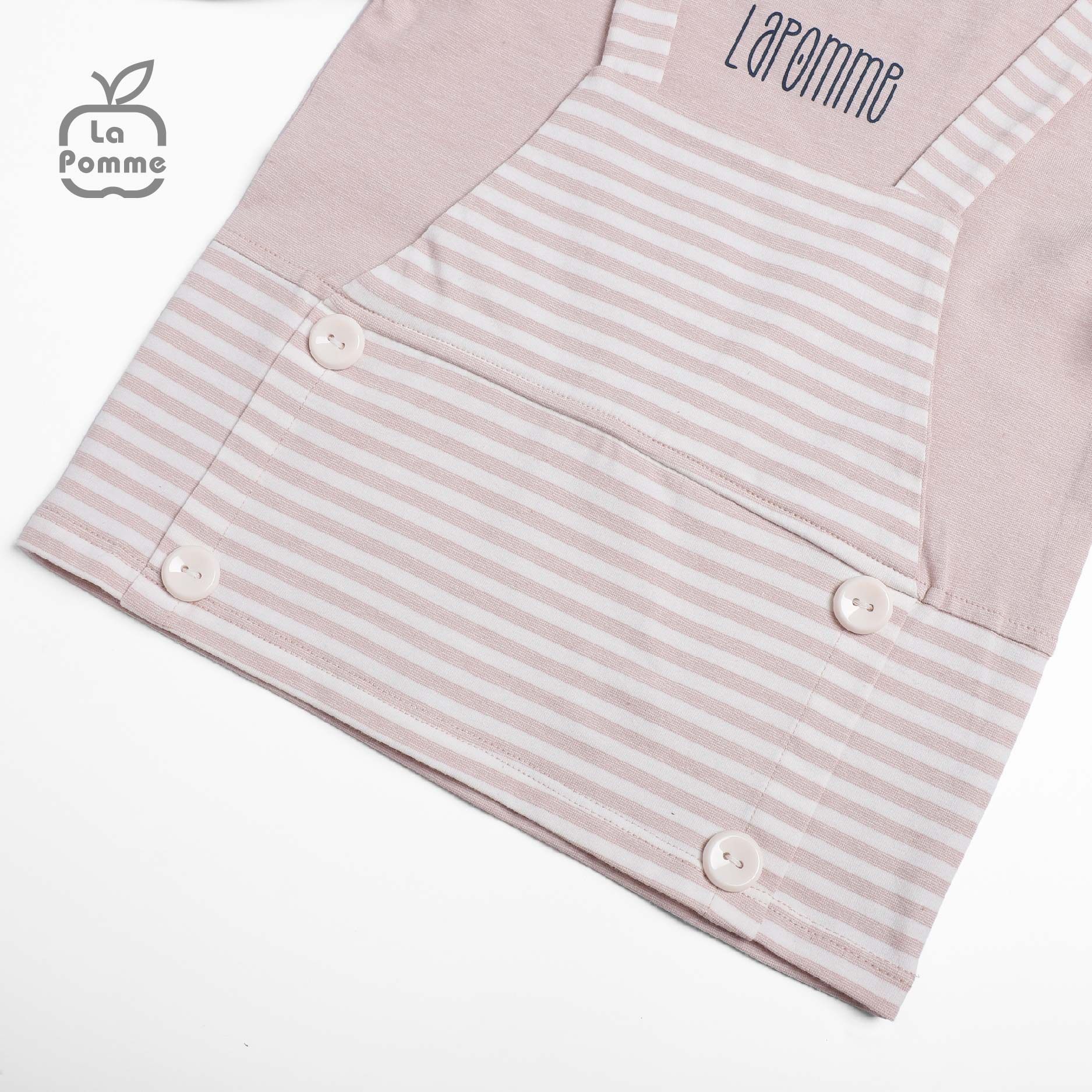 SL231 Bộ dài tay phối yếm kẻ La Pomme - Hồng