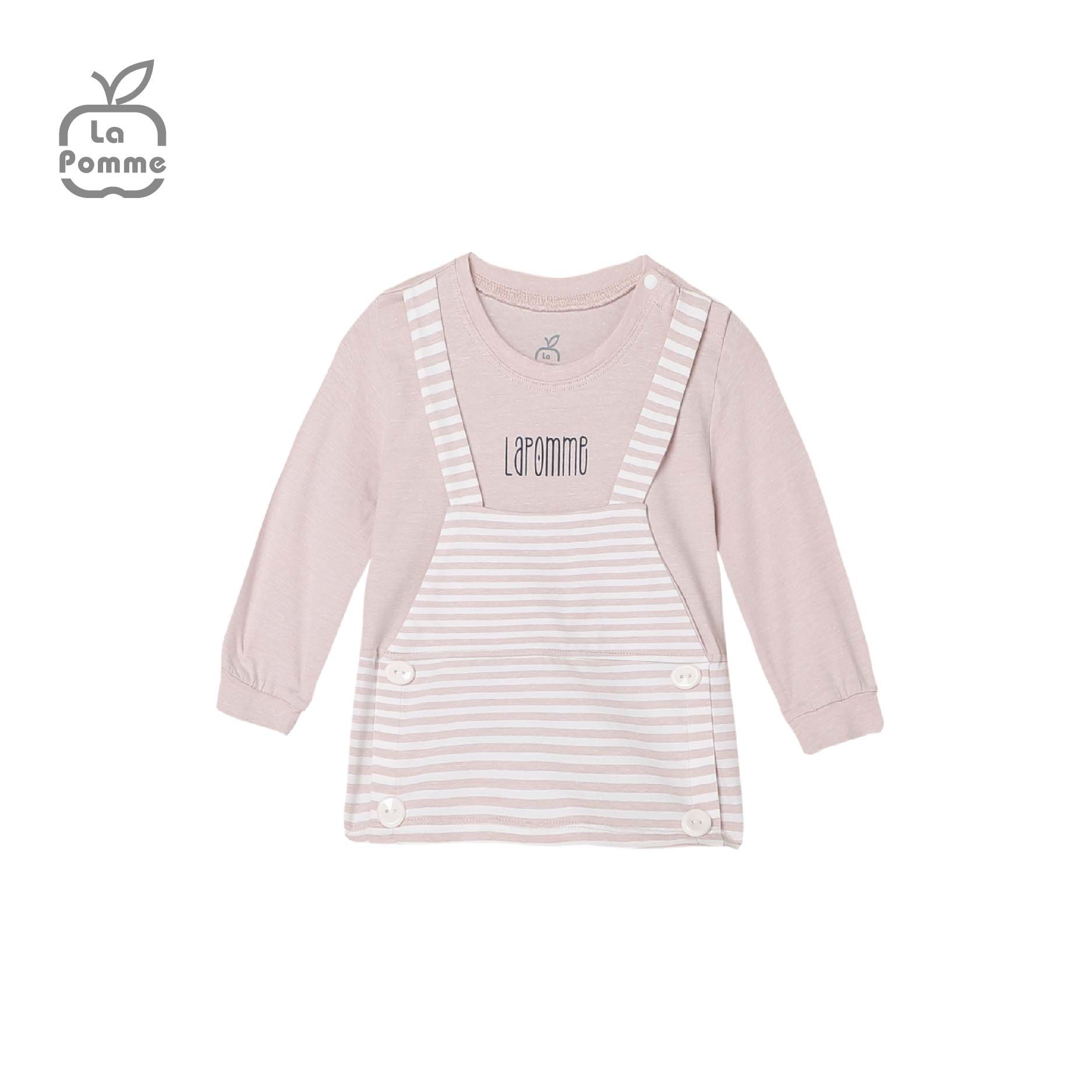 SL231 Bộ dài tay phối yếm kẻ La Pomme - Hồng