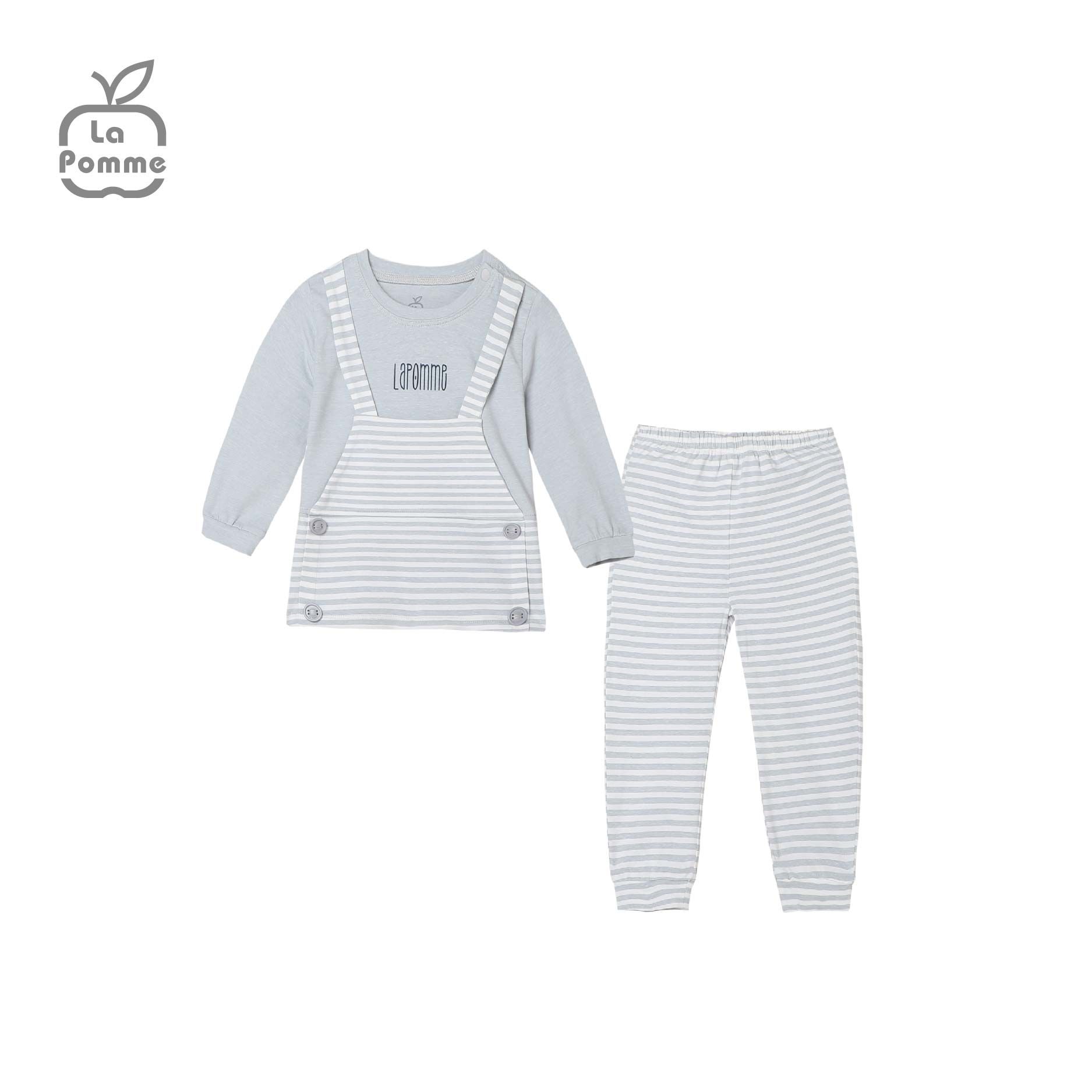 SL231 Bộ dài tay phối yếm kẻ La Pomme - Hồng