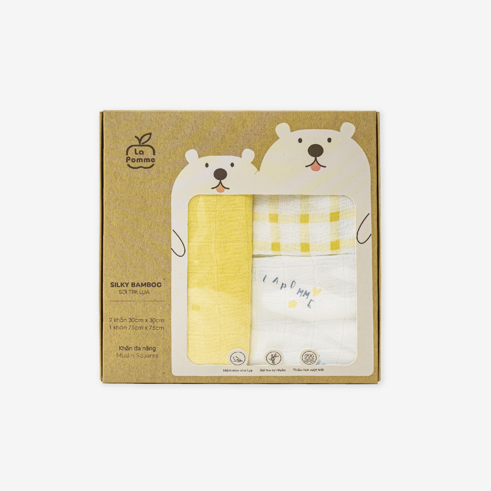 Set 3 Khăn đa năng sợi tre lụa La Pomme mix hoạ tiết