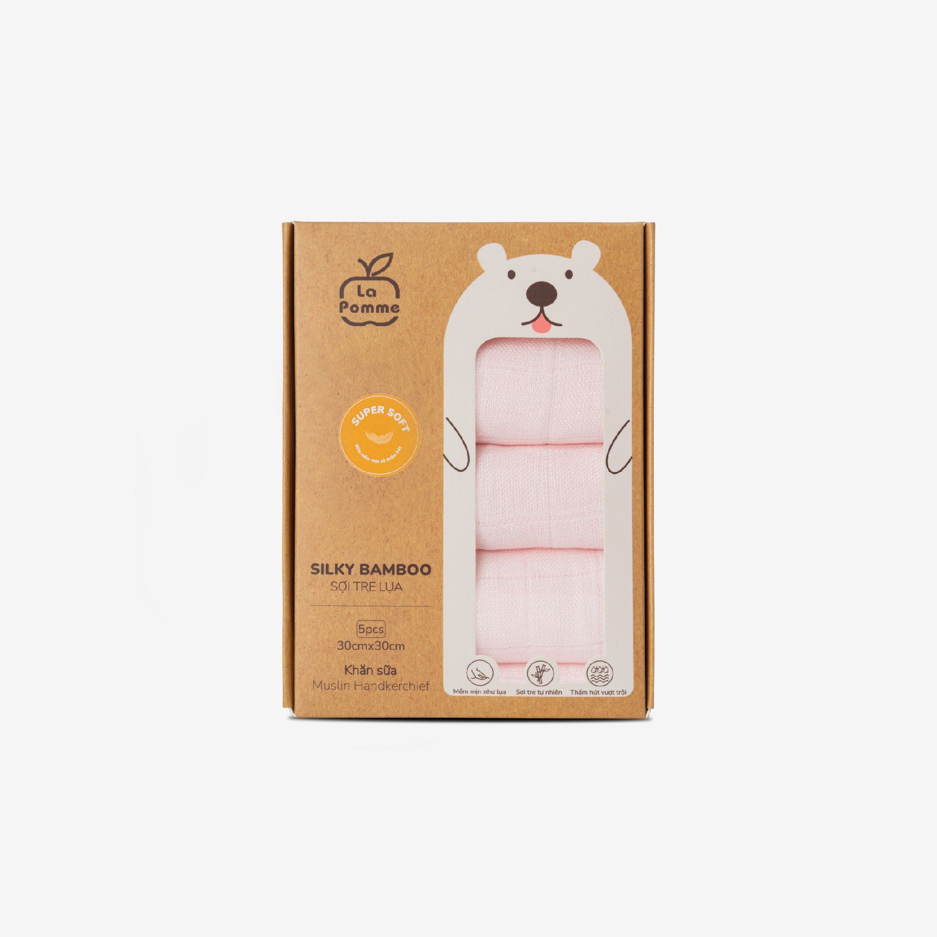 K001 Set 5 Khăn sữa sợi tre lụa La Pomme - 30x30cm
