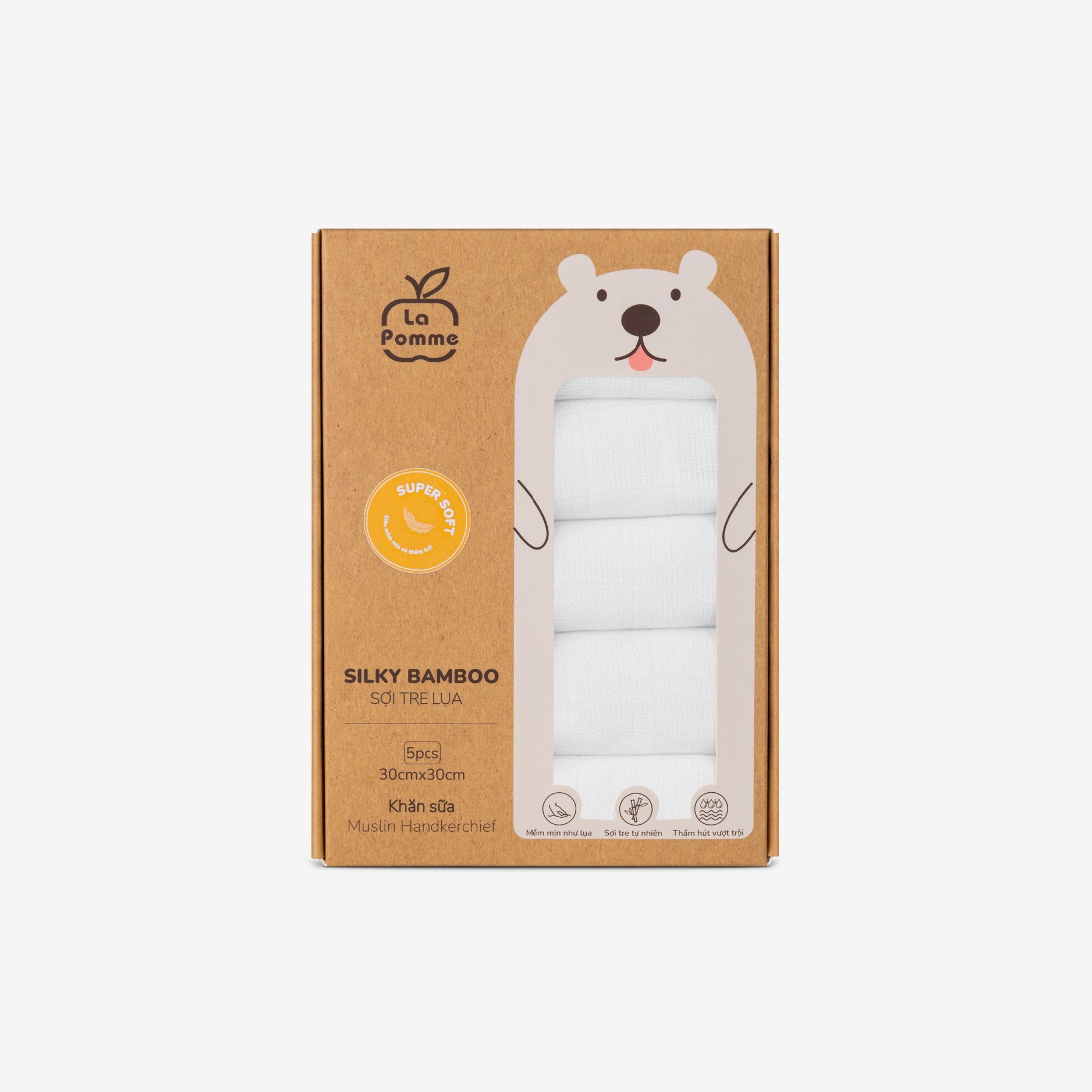 K001 Set 5 Khăn sữa sợi tre lụa La Pomme - 30x30cm