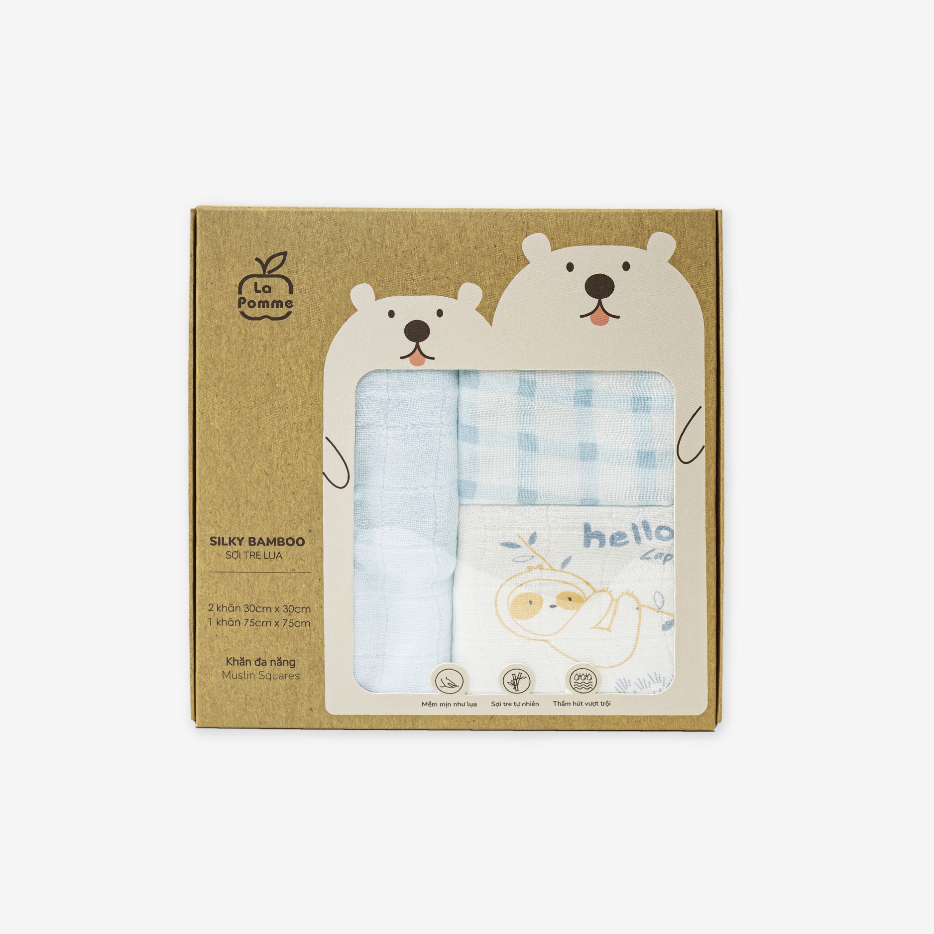 Set 3 Khăn đa năng sợi tre lụa La Pomme mix hoạ tiết