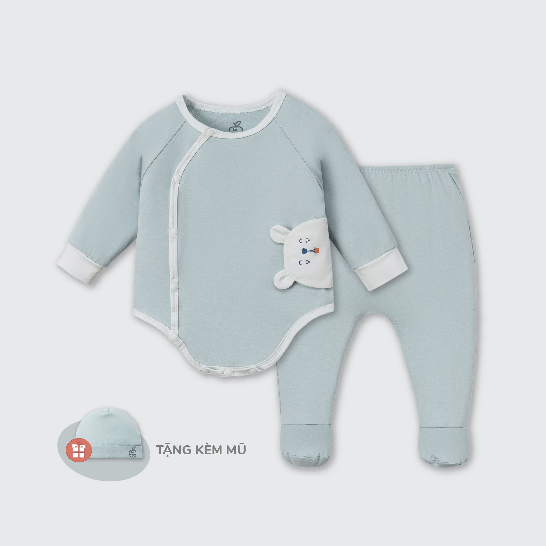 Body chip dài tay La Pomme kèm quần liền tất động vật dễ thương
