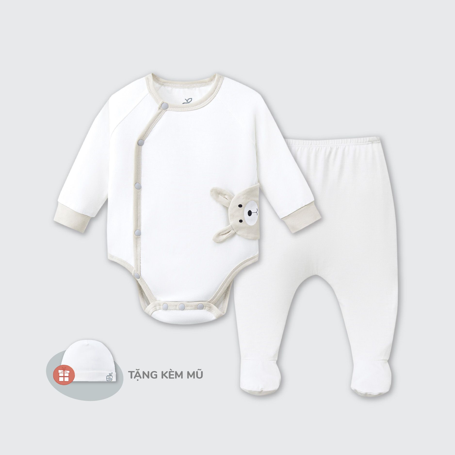 Body chip dài tay La Pomme kèm quần liền tất động vật dễ thương