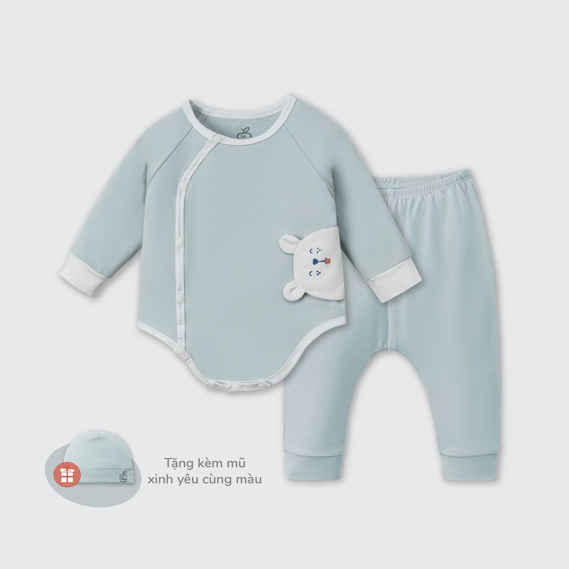 Body chip dài tay La Pomme kèm quần liền tất động vật dễ thương
