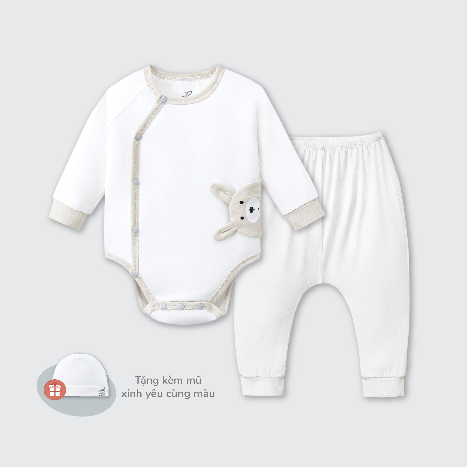 Body chip dài tay La Pomme kèm quần liền tất động vật dễ thương