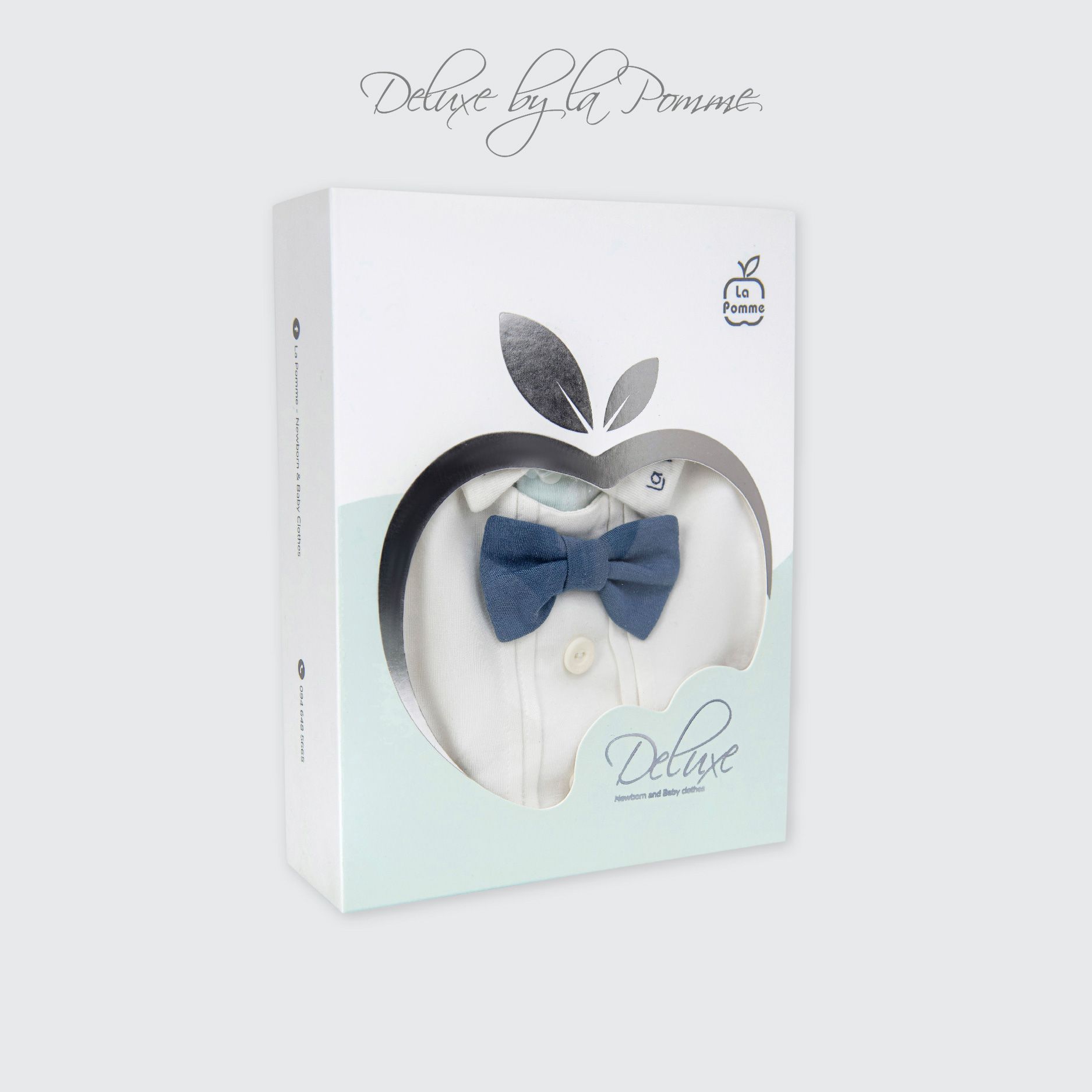 Body dài tay kèm mũ La Pomme Deluxe thêu cổ thanh lịch