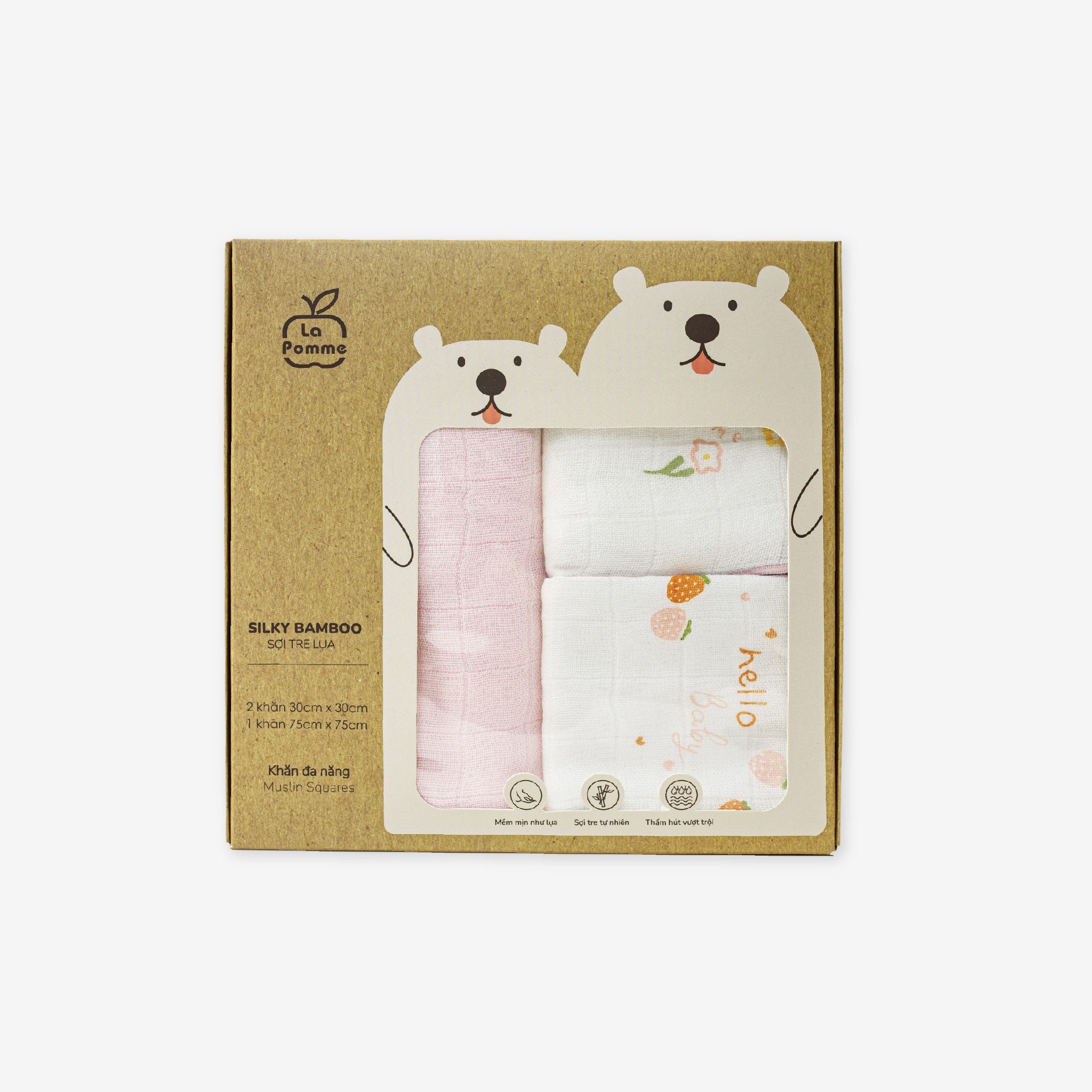 Set 3 Khăn đa năng sợi tre lụa La Pomme mix hoạ tiết