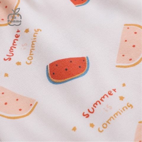 Bộ dài tay La Pomme cúc lệch Watermelon - Trắng Hồng