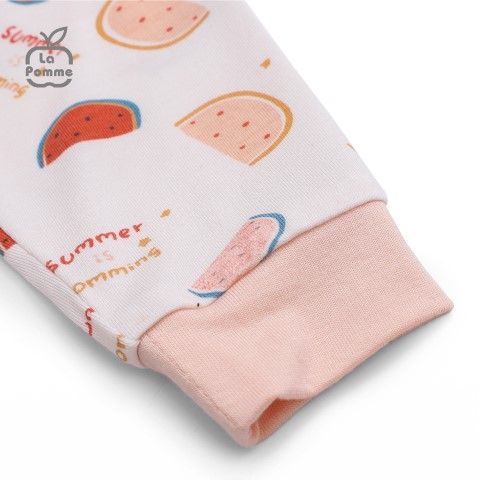 Bộ dài tay La Pomme cúc giữa Watermelon - Trắng Hồng