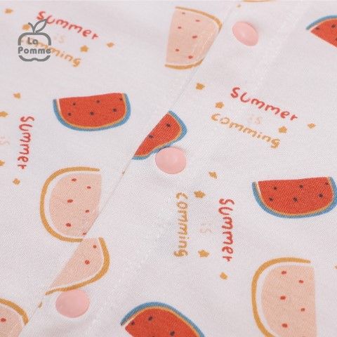 Bộ dài tay La Pomme cúc giữa Watermelon - Trắng Hồng