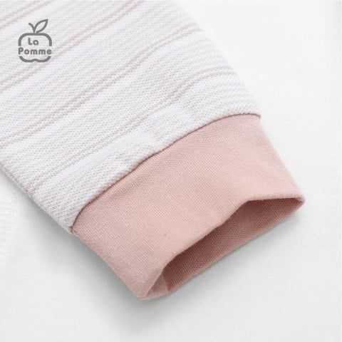 Bộ dài tay La Pomme cúc lệch - Kẻ Nâu