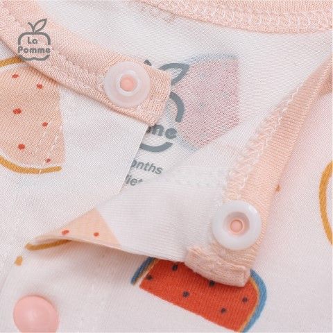 Bộ dài tay La Pomme cúc giữa Watermelon - Trắng Hồng