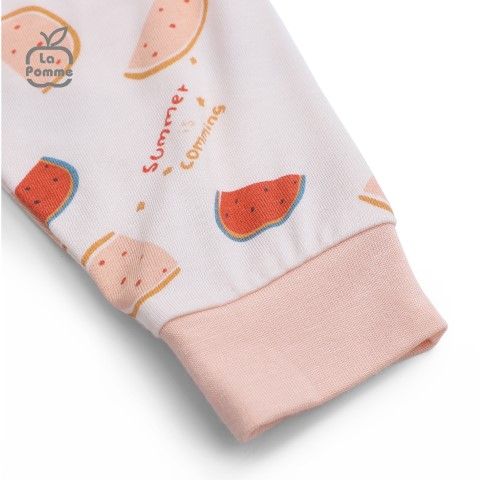 Bộ dài tay La Pomme cúc giữa Watermelon - Trắng Hồng