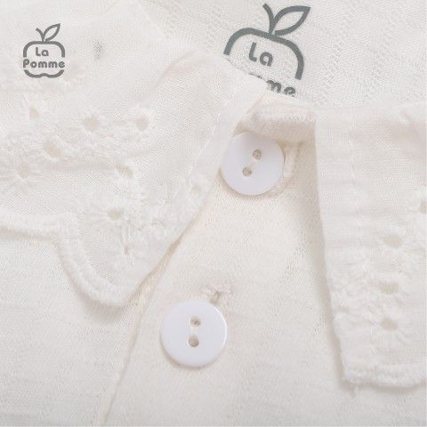Bộ cộc tay La Pomme polo cổ ren - Trắng