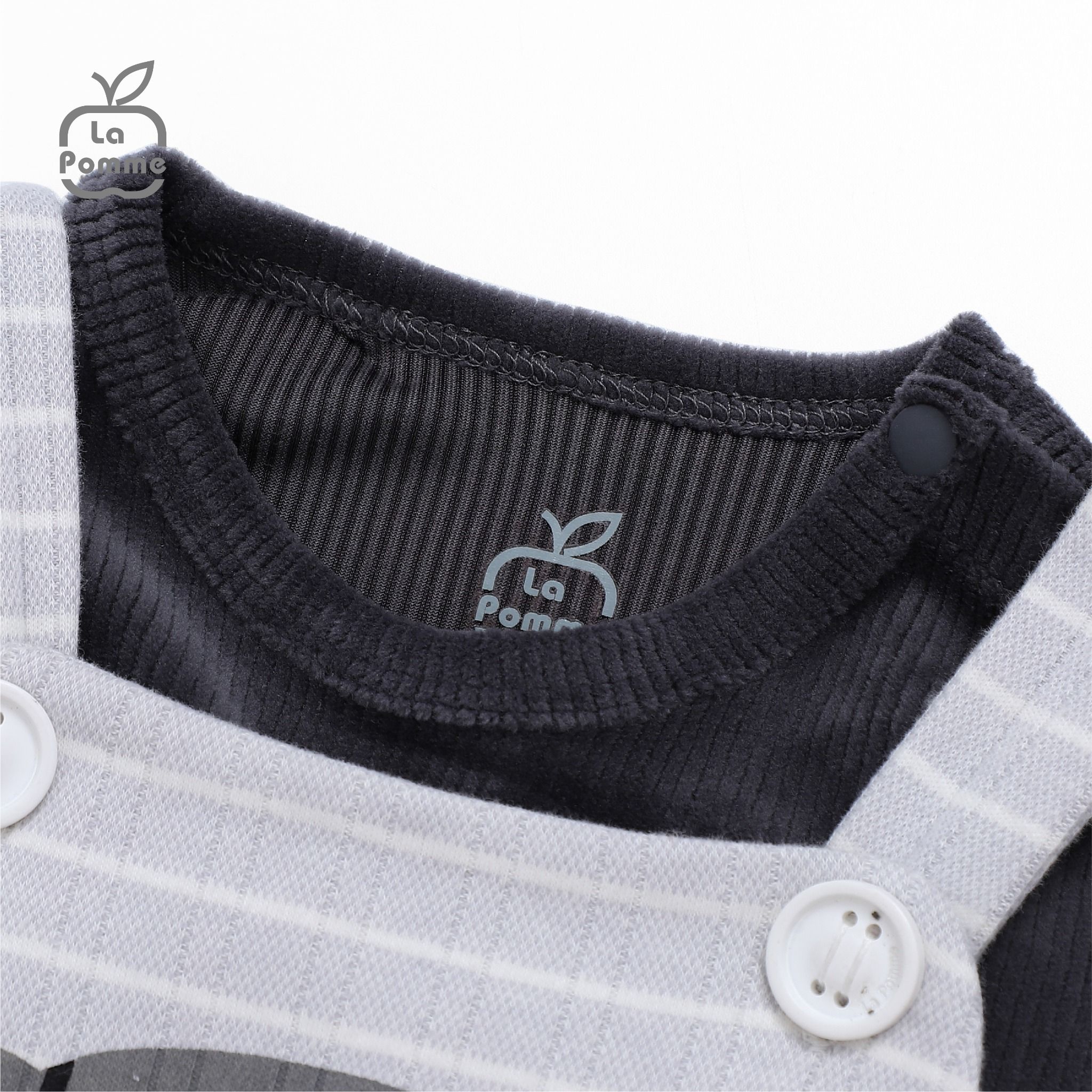 Bộ Yếm dài tay La Pomme Gấu kính cân - Ghi
