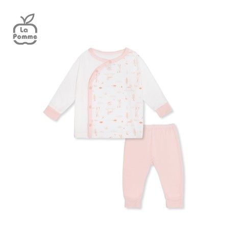 Bộ dài tay La Pomme cúc lệch Petit - Trắng