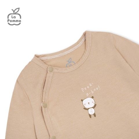 Bộ dài tay La Pomme cúc lệch gấu nhỏ ú oà - Trắng