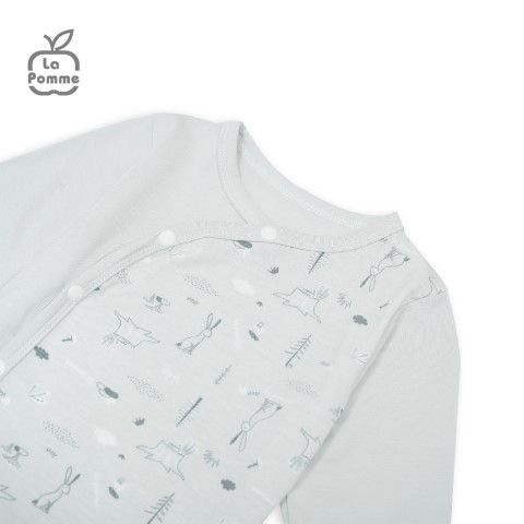 Bộ dài tay La Pomme cúc lệch Petit - Ghi