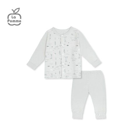 Bộ dài tay La Pomme cúc giữa Petit - Trắng