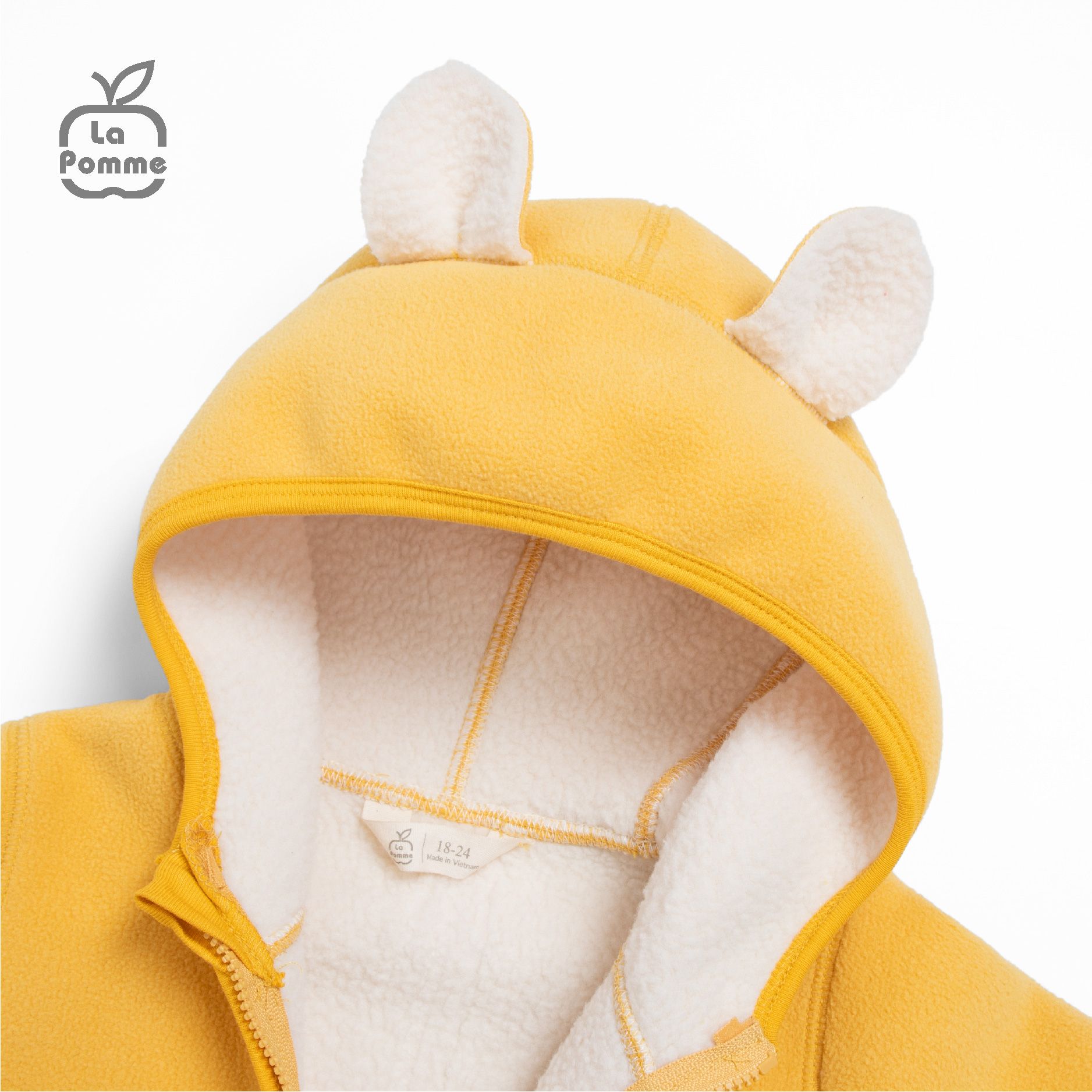 Áo Khoác Fur La Pomme phối màu tai gấu - Hồng