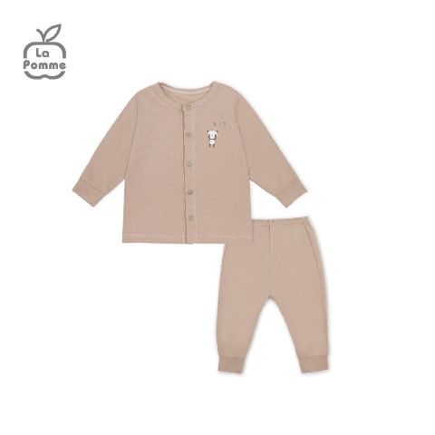 Bộ dài tay La Pomme cúc giữa gấu nhỏ ú oà - Trắng