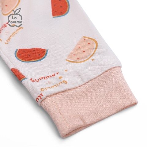 Bộ dài tay La Pomme cúc giữa Watermelon - Trắng Hồng