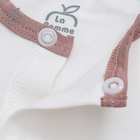 Bộ dài tay La Pomme cúc lệch - Kẻ Nâu