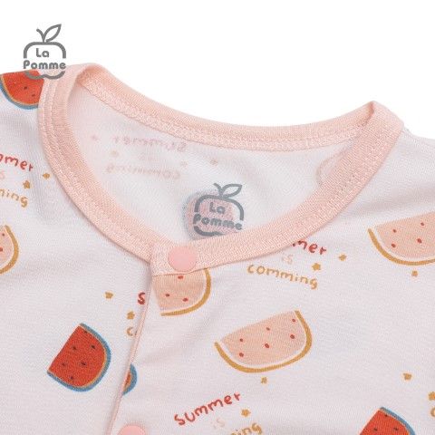 Bộ dài tay La Pomme cúc giữa Watermelon - Trắng Hồng