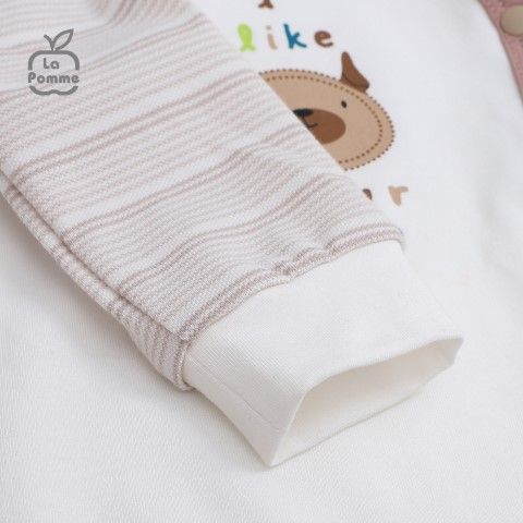 Bộ dài tay La Pomme cúc lệch - Kẻ Nâu