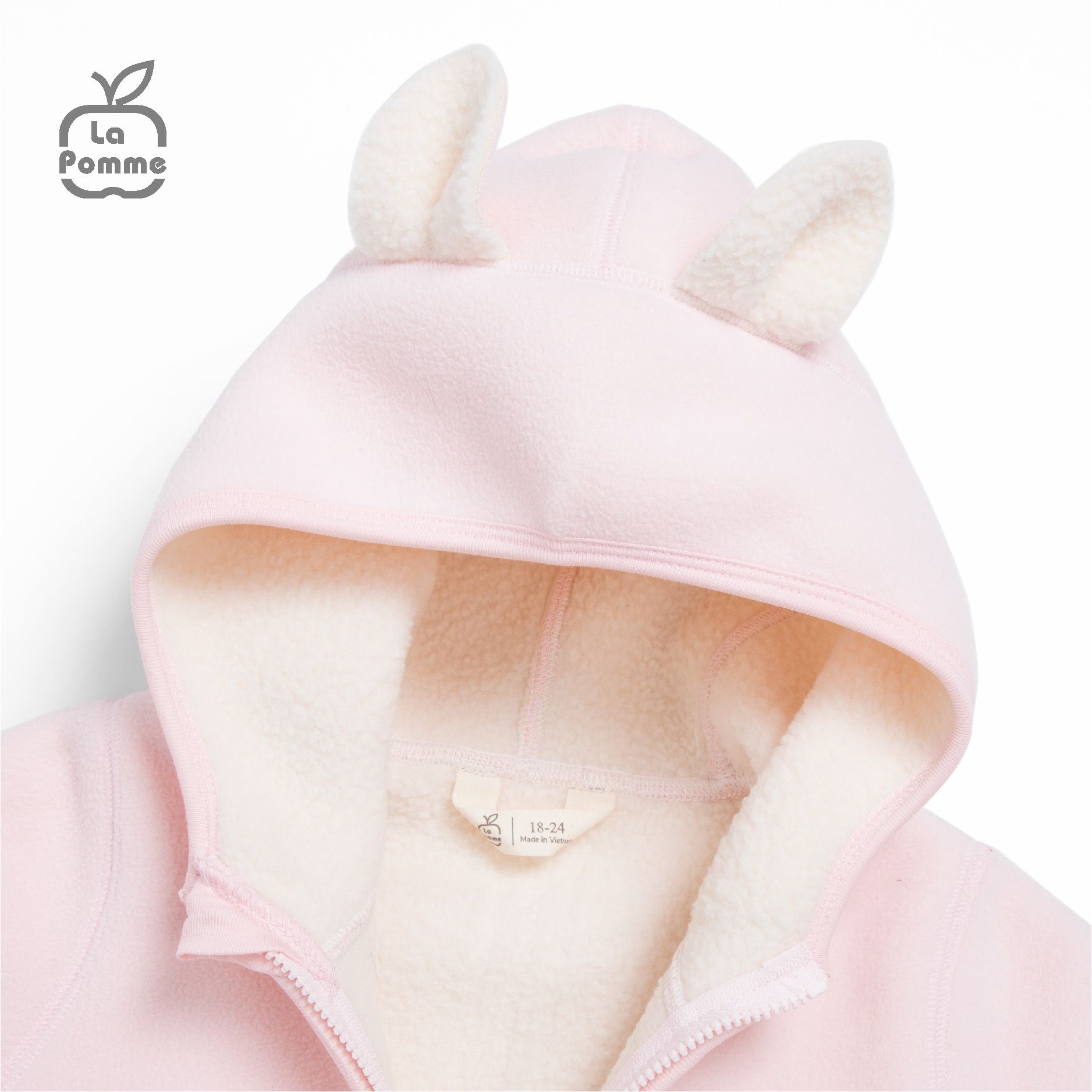 Áo Khoác Fur La Pomme phối màu tai gấu - Hồng