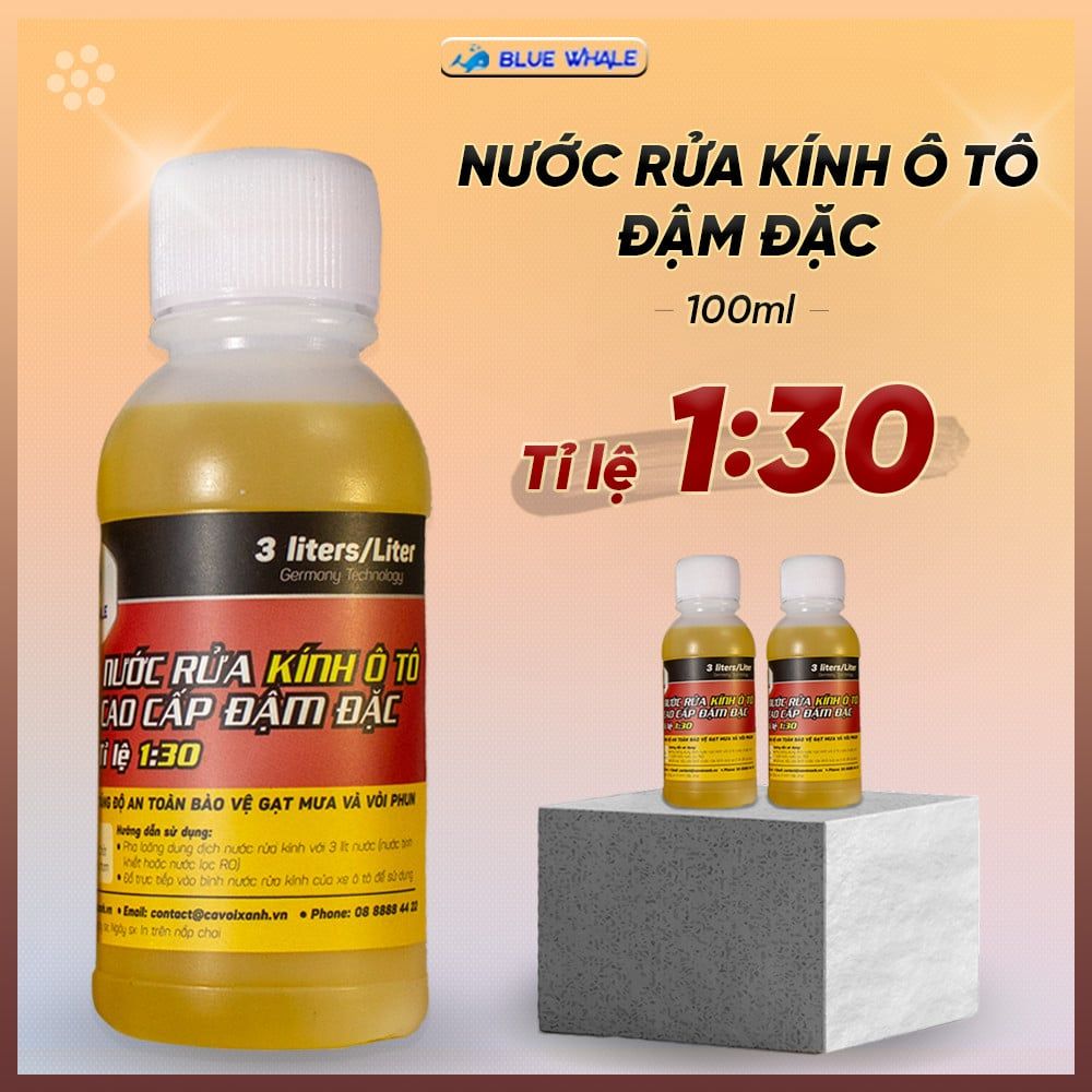  Nước rửa kính xe ô tô đậm đặc (1:30) hiệu BLUE WHALE, hộp 6 chai 100ml 