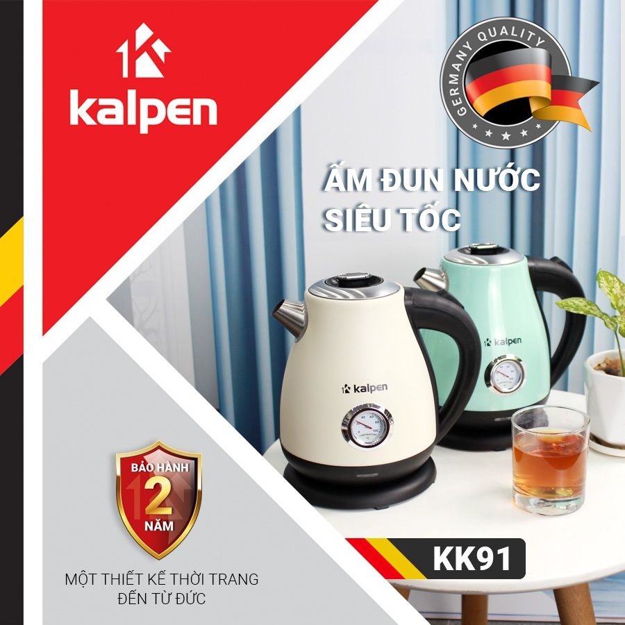 Bình đun nước siêu tốc Kalpen KK91 1.7L 2200W - Nắp rời - Có đồng hồ báo nhiệt độ