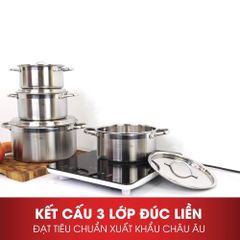 Bộ 4 nồi quánh Inox 304 đáy từ 3 lớp liền khối cao cấp Fivestar Plus FPB4004