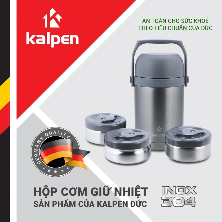 Bình đựng thức ăn giữ nhiệt 3 ngăn Inox 304 Kalpen KP-368 1800ml
