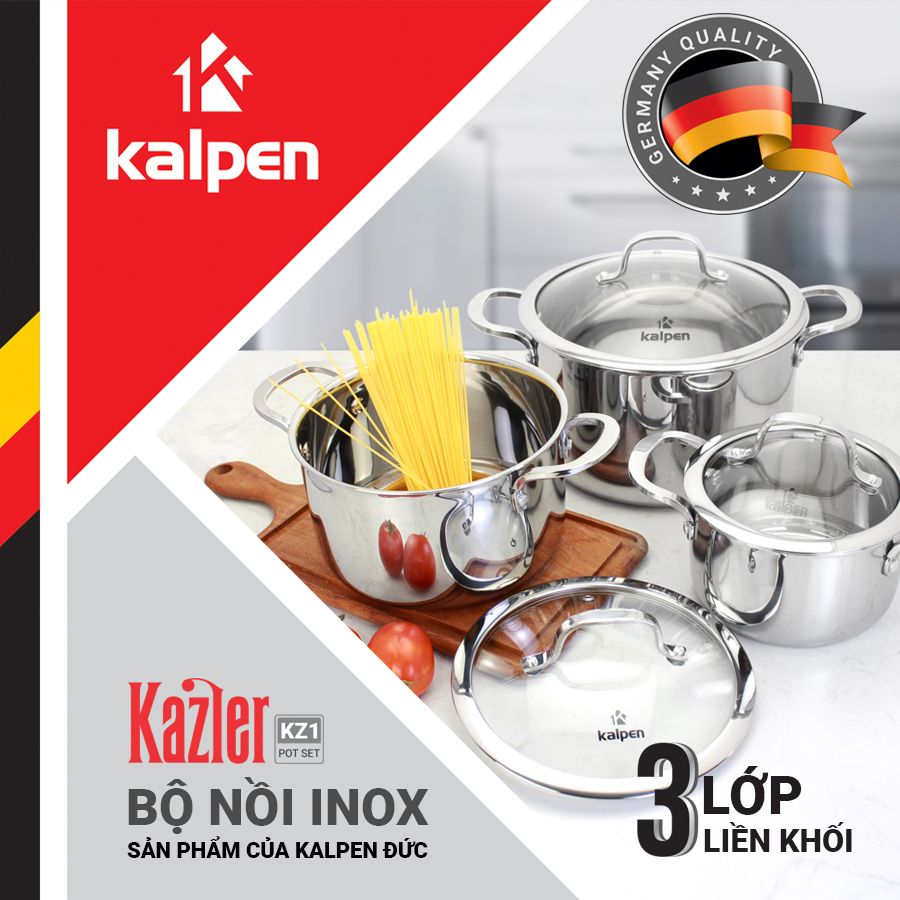 Bộ nồi Inox 304 cao cấp 3 lớp liền khối Kalpen Kazler KZ1