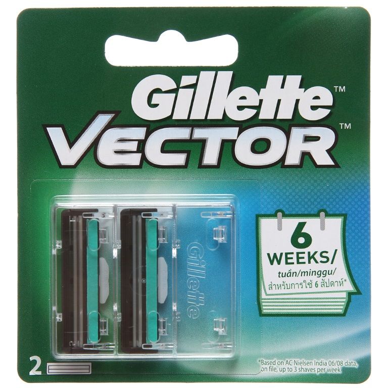 Vỉ 2 Đầu dao cạo râu lưỡi kép Gillette Vector Plus Razor 1Up