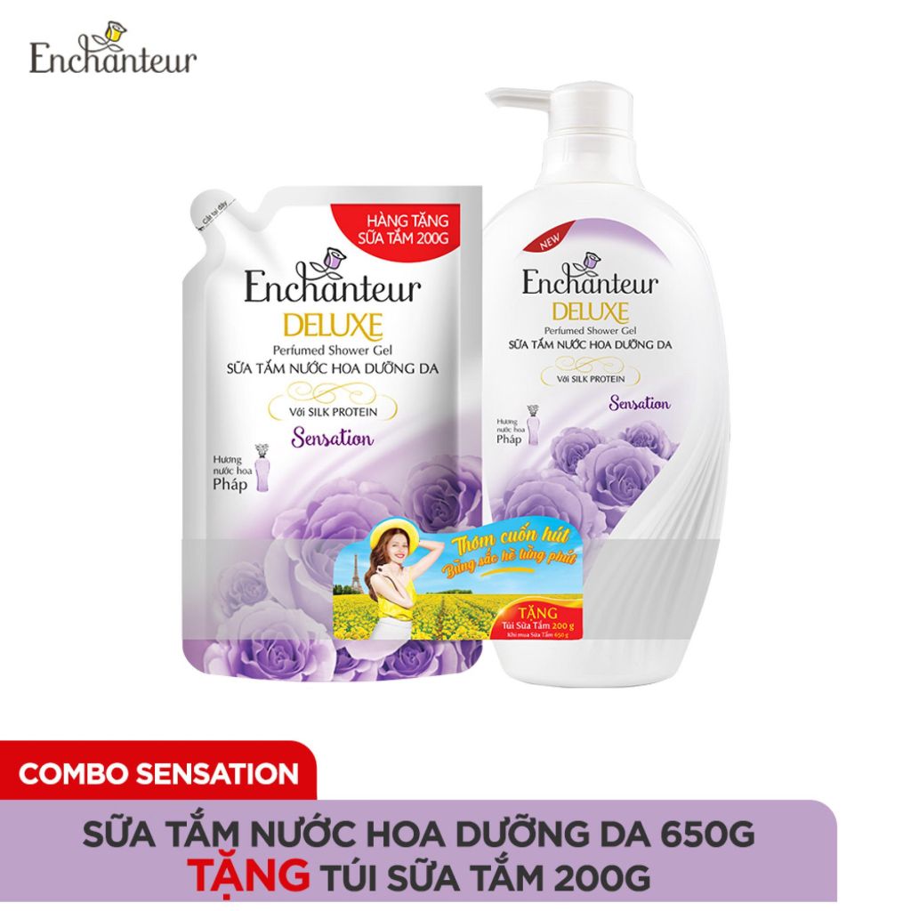 Sữa tắm nước hoa dưỡng da Enchanteur Sensation 650g - Tặng kèm túi sữa tắm 200g