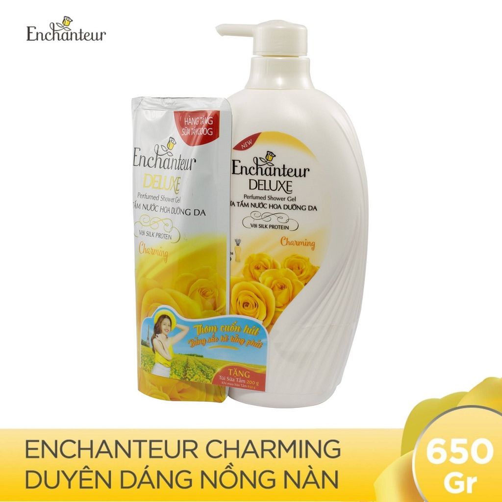 Sữa tắm nước hoa dưỡng da Enchanteur Deluxe Charming 650g - Tặng kèm túi sữa tắm 200g