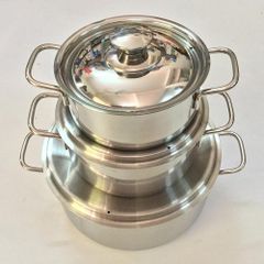 Bộ 3 nồi inox 1 đáy cao cấp H&E Cook