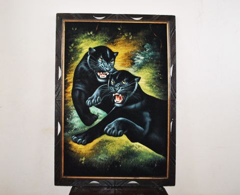  Tranh sơn dầu hình 2 con báo đen (TR 174 ) 