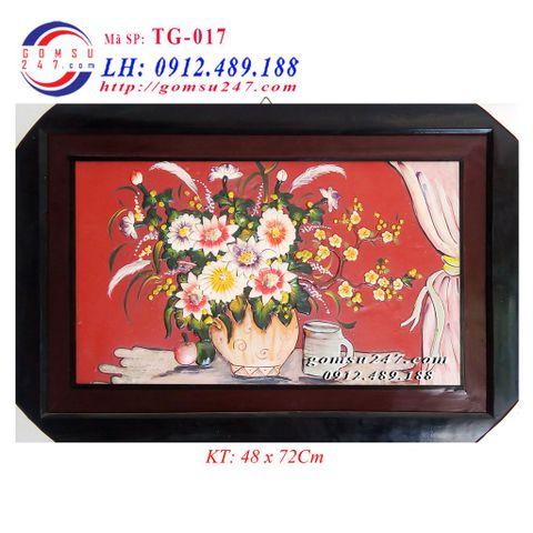 Tranh gốm Bát Tràng - Tranh tĩnh vật lọ hoa khổ 48 x 72cm